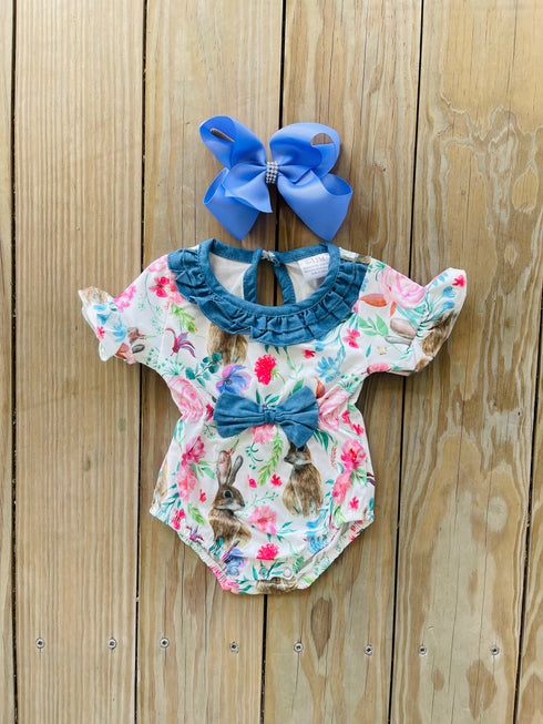 Bowtism Baby Girl Bright Bow Easter Romper with Matching Bow - Bowtism